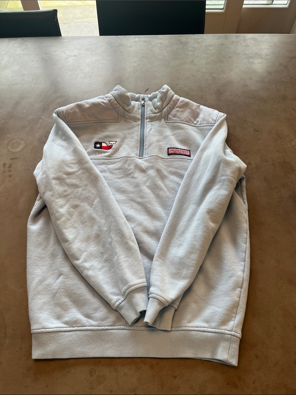 Vineyard Vines Light Blue Quarter-Zip Pullover with Whale Patch
